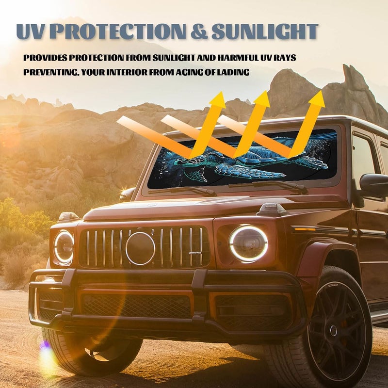 Qoueucc Sea Turtle Car Front Window Sun Shield Blue Funny Animal Art Ocean Heatshield Front Window Car Sun ​Shade Windshield Block UV Rays Sun Shade Visor Protector for Car Sedan Truck SUV Accessories - Image 5